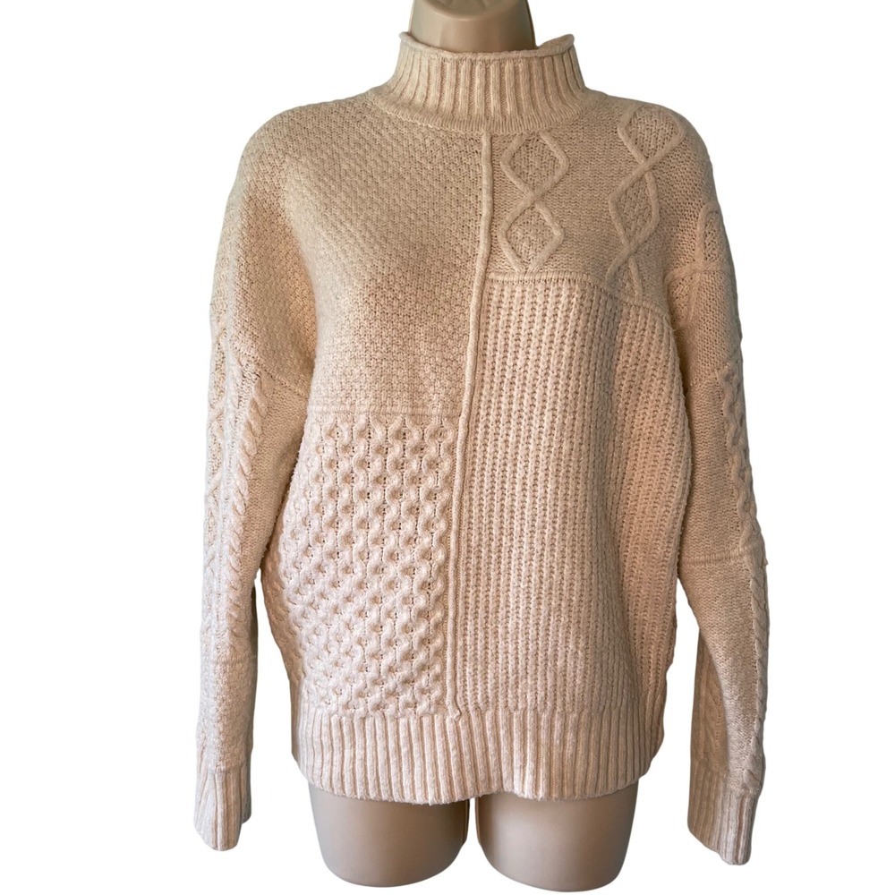 American Eagle Women's Sweater Textured Multi-Knit Cream Size XS Preppy